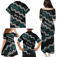 Personalised Taniko Aotearoa Mix Paua Shell Family Matching Puletasi and Hawaiian Shirt Niho Taniwha Turquoise Glitter LT01 - Polynesian Pride