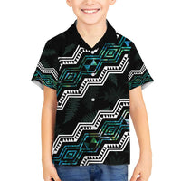 Personalised Taniko Aotearoa Mix Paua Shell Family Matching Short Sleeve Bodycon Dress and Hawaiian Shirt Niho Taniwha Turquoise Glitter LT01 Son's Shirt Turquoise - Polynesian Pride