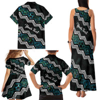 Personalised Taniko Aotearoa Mix Paua Shell Family Matching Tank Maxi Dress and Hawaiian Shirt Niho Taniwha Turquoise Glitter LT01 - Polynesian Pride