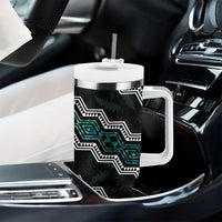 Personalised Taniko Aotearoa Mix Paua Shell Tumbler With Handle Niho Taniwha Turquoise Glitter