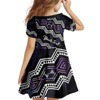 Personalised Taniko Aotearoa Mix Paua Shell Family Matching Off Shoulder Maxi Dress and Hawaiian Shirt Niho Taniwha Lilac Glitter LT01 - Polynesian Pride