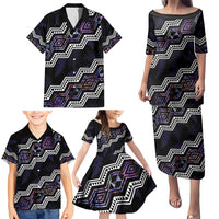 Personalised Taniko Aotearoa Mix Paua Shell Family Matching Puletasi and Hawaiian Shirt Niho Taniwha Lilac Glitter LT01 - Polynesian Pride