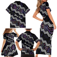 Personalised Taniko Aotearoa Mix Paua Shell Family Matching Short Sleeve Bodycon Dress and Hawaiian Shirt Niho Taniwha Lilac Glitter LT01 - Polynesian Pride
