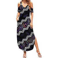 Personalised Taniko Aotearoa Mix Paua Shell Family Matching Summer Maxi Dress and Hawaiian Shirt Niho Taniwha Lilac Glitter LT01 Mom's Dress Purple - Polynesian Pride