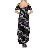 Personalised Taniko Aotearoa Mix Paua Shell Family Matching Summer Maxi Dress and Hawaiian Shirt Niho Taniwha Lilac Glitter LT01 - Polynesian Pride