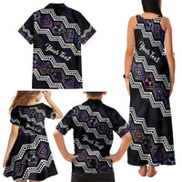 Personalised Taniko Aotearoa Mix Paua Shell Family Matching Tank Maxi Dress and Hawaiian Shirt Niho Taniwha Lilac Glitter LT01 - Polynesian Pride