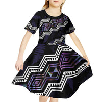 Personalised Taniko Aotearoa Mix Paua Shell Kid Short Sleeve Dress Niho Taniwha Lilac Glitter