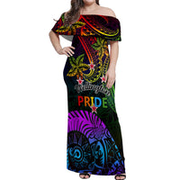 Wellington Pride Off Shoulder Maxi Dress Aotearoa Tribal Rainbow Pattern LT01 Women Black - Polynesian Pride