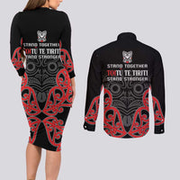 Toitu Te Tiriti 1840 Aotearoa Couples Matching Long Sleeve Bodycon Dress and Long Sleeve Button Shirt Stand Together Stand Stronger LT01 - Polynesian Pride