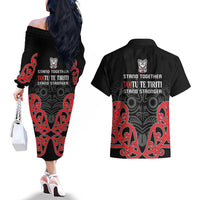Toitu Te Tiriti 1840 Aotearoa Couples Matching Off The Shoulder Long Sleeve Dress and Hawaiian Shirt Stand Together Stand Stronger LT01 - Polynesian Pride
