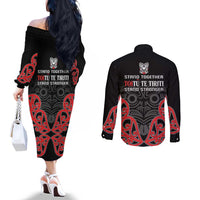 Toitu Te Tiriti 1840 Aotearoa Couples Matching Off The Shoulder Long Sleeve Dress and Long Sleeve Button Shirt Stand Together Stand Stronger LT01 - Polynesian Pride