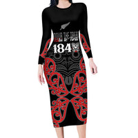Toitu Te Tiriti 1840 Aotearoa Long Sleeve Bodycon Dress Stand Together Stand Stronger LT01 Long Dress Black - Polynesian Pride