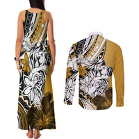 Polynesian Valentine Couples Matching Tank Maxi Dress and Long Sleeve Button Shirt Couple Floral Unique Gold Version LT01 - Polynesian Pride