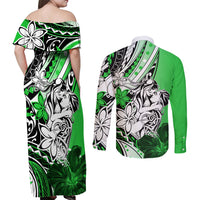 Polynesian Valentine Couples Matching Off Shoulder Maxi Dress and Long Sleeve Button Shirt Couple Floral Unique Green Version LT01 - Polynesian Pride
