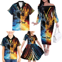 Personalised Polynesian Heart In Fire And Water Family Matching Off The Shoulder Long Sleeve Dress and Hawaiian Shirt Romantic Elements LT01 - Polynesian Pride