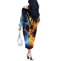 Personalised Polynesian Heart In Fire And Water Off The Shoulder Long Sleeve Dress Romantic Elements
