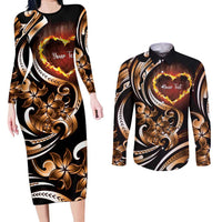 Personalised Polynesian Fiery Heart Couples Matching Long Sleeve Bodycon Dress and Long Sleeve Button Shirt Passionate Love LT01 Black - Polynesian Pride