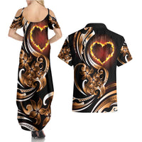 Personalised Polynesian Fiery Heart Couples Matching Summer Maxi Dress and Hawaiian Shirt Passionate Love LT01 - Polynesian Pride