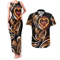 Personalised Polynesian Fiery Heart Couples Matching Tank Maxi Dress and Hawaiian Shirt Passionate Love LT01 Black - Polynesian Pride