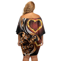 Personalised Polynesian Fiery Heart Family Matching Off Shoulder Short Dress and Hawaiian Shirt Passionate Love LT01 - Polynesian Pride