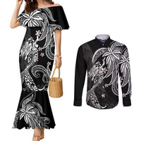 Polynesian Mermaid Plumeria Tribal Tattoo Couples Matching Mermaid Dress and Long Sleeve Button Shirt LT01 Black - Polynesian Pride