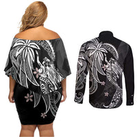 Polynesian Mermaid Plumeria Tribal Tattoo Couples Matching Off Shoulder Short Dress and Long Sleeve Button Shirt LT01 - Polynesian Pride