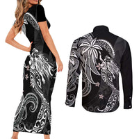 Polynesian Mermaid Plumeria Tribal Tattoo Couples Matching Short Sleeve Bodycon Dress and Long Sleeve Button Shirt LT01 - Polynesian Pride