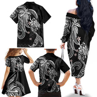 Polynesian Mermaid Plumeria Tribal Tattoo Family Matching Off The Shoulder Long Sleeve Dress and Hawaiian Shirt LT01 - Polynesian Pride