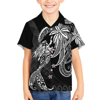Polynesian Mermaid Plumeria Tribal Tattoo Family Matching Off Shoulder Maxi Dress and Hawaiian Shirt LT01 Son's Shirt Black - Polynesian Pride