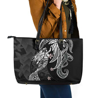 Polynesian Mermaid Plumeria Tribal Tattoo Leather Tote Bag