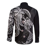 Polynesian Mermaid Plumeria Tribal Tattoo Long Sleeve Button Shirt