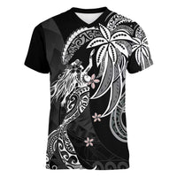 Polynesian Mermaid Plumeria Tribal Tattoo Women V-Neck T-Shirt LT01 Female Black - Polynesian Pride