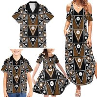 Fiji Brown Masi Pattern Family Matching Summer Maxi Dress and Hawaiian Shirt Fijian Tapa LT01 - Polynesian Pride