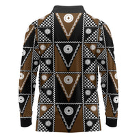 Fiji Brown Masi Pattern Long Sleeve Polo Shirt Fijian Tapa