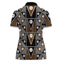 Fiji Brown Masi Pattern Women Polo Shirt Fijian Tapa