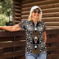 Fiji Brown Masi Pattern Women Polo Shirt Fijian Tapa