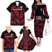 Fiji Rugby Family Matching Off Shoulder Long Sleeve Dress and Hawaiian Shirt Flying Fijians Red Palm Tree Version LT01 - Polynesian Pride