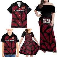 Fiji Rugby Family Matching Off Shoulder Maxi Dress and Hawaiian Shirt Flying Fijians Red Palm Tree Version LT01 - Polynesian Pride