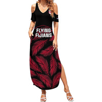 Fiji Rugby Family Matching Summer Maxi Dress and Hawaiian Shirt Flying Fijians Red Palm Tree Version LT01 Mom's Dress Black - Polynesian Pride