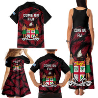 Fiji Rugby Family Matching Tank Maxi Dress and Hawaiian Shirt Flying Fijians Red Palm Tree Version LT01 - Polynesian Pride