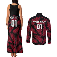 Custom Fiji Rugby Couples Matching Tank Maxi Dress and Long Sleeve Button Shirts Flying Fijians Red Palm Tree Version LT01 - Polynesian Pride