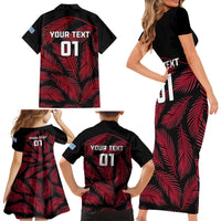 Custom Fiji Rugby Family Matching Short Sleeve Bodycon Dress and Hawaiian Shirt Flying Fijians Red Palm Tree Version LT01 - Polynesian Pride