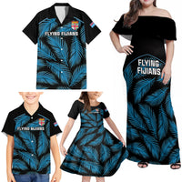 Fiji Rugby Family Matching Off Shoulder Maxi Dress and Hawaiian Shirt Flying Fijians Blue Palm Tree Version LT01 - Polynesian Pride