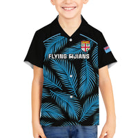 Fiji Rugby Family Matching Summer Maxi Dress and Hawaiian Shirt Flying Fijians Blue Palm Tree Version LT01 Son's Shirt Black - Polynesian Pride