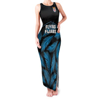 Fiji Rugby Family Matching Tank Maxi Dress and Hawaiian Shirt Flying Fijians Blue Palm Tree Version LT01 Mom's Dress Black - Polynesian Pride