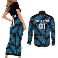 Custom Fiji Rugby Couples Matching Short Sleeve Bodycon Dress and Long Sleeve Button Shirts Flying Fijians Blue Palm Tree Version LT01 - Polynesian Pride