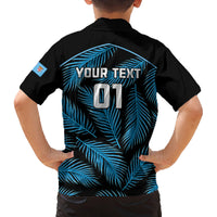 Custom Fiji Rugby Family Matching Off Shoulder Maxi Dress and Hawaiian Shirt Flying Fijians Blue Palm Tree Version LT01 - Polynesian Pride