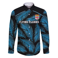 Custom Fiji Rugby Family Matching Short Sleeve Bodycon Dress and Hawaiian Shirt Flying Fijians Blue Palm Tree Version LT01 Dad's Shirt - Long Sleeve Black - Polynesian Pride