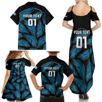 Custom Fiji Rugby Family Matching Summer Maxi Dress and Hawaiian Shirt Flying Fijians Blue Palm Tree Version LT01 - Polynesian Pride