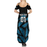 Custom Fiji Rugby Family Matching Summer Maxi Dress and Hawaiian Shirt Flying Fijians Blue Palm Tree Version LT01 - Polynesian Pride